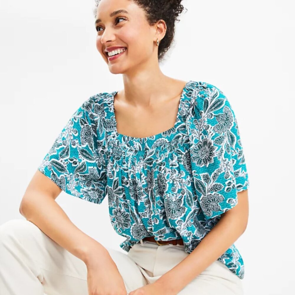 NWT LOFT Floral Flutter Sleeve Square Neck Top